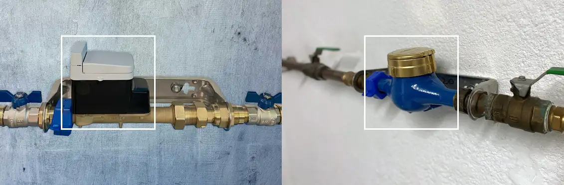 Bild visar hur en digital vattenmätare och mekanisk vattenmätare ser ut.