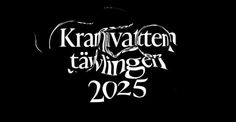 Svart bakgrund med texten Kranvattentävlingen 2025